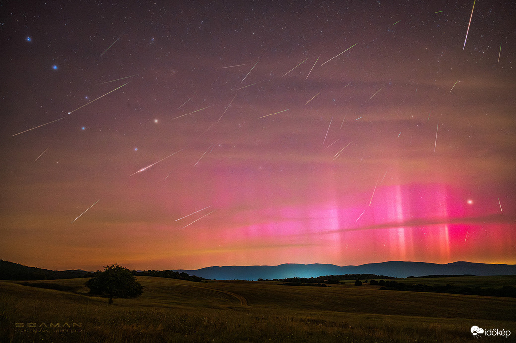 Perseida meteorraj és sarki fény Debrődről nézve 