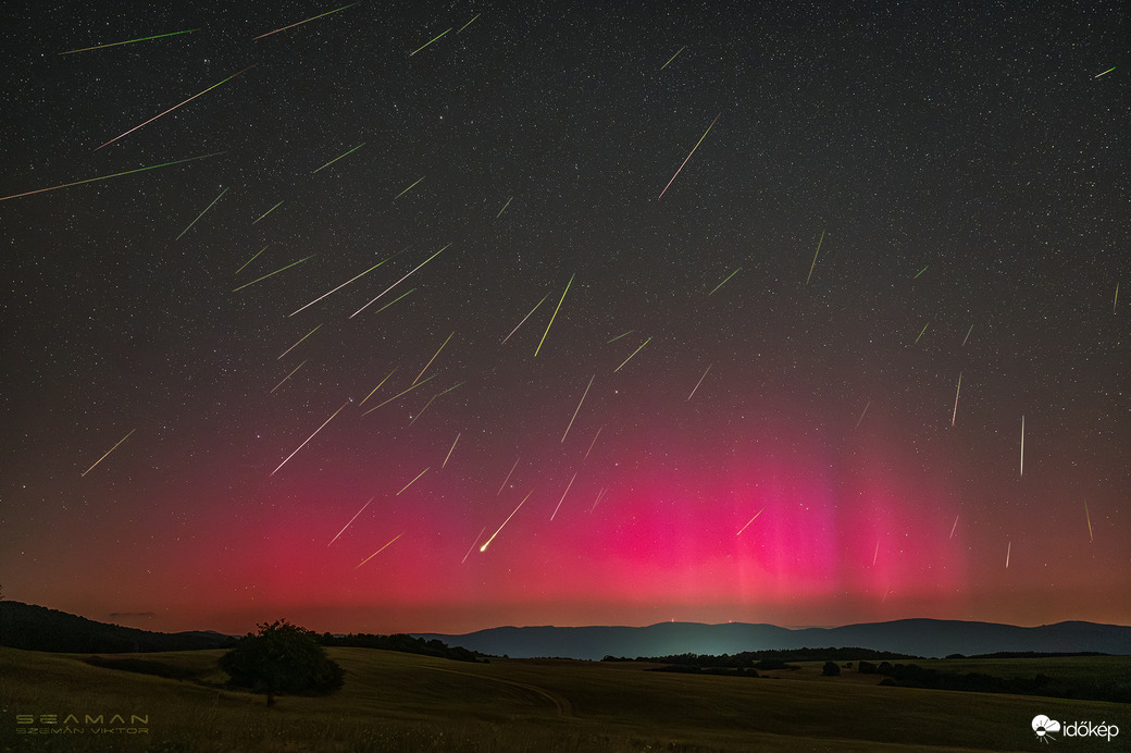 Perseida meteorraj és sarki fény Debrődről nézve