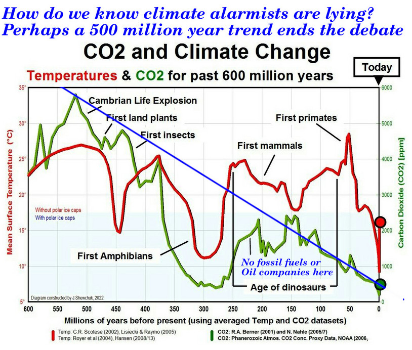 Hőmérséklet, CO2 szint 600 milló év