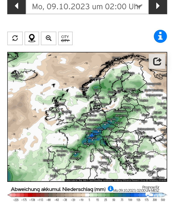 Csapadék eltérése az átlagostól, mától, október 10-ig