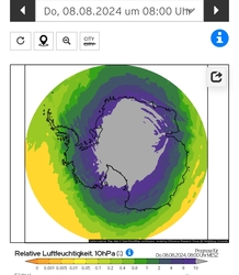 Antarktisz Relatív páratartalom 10 hPa 