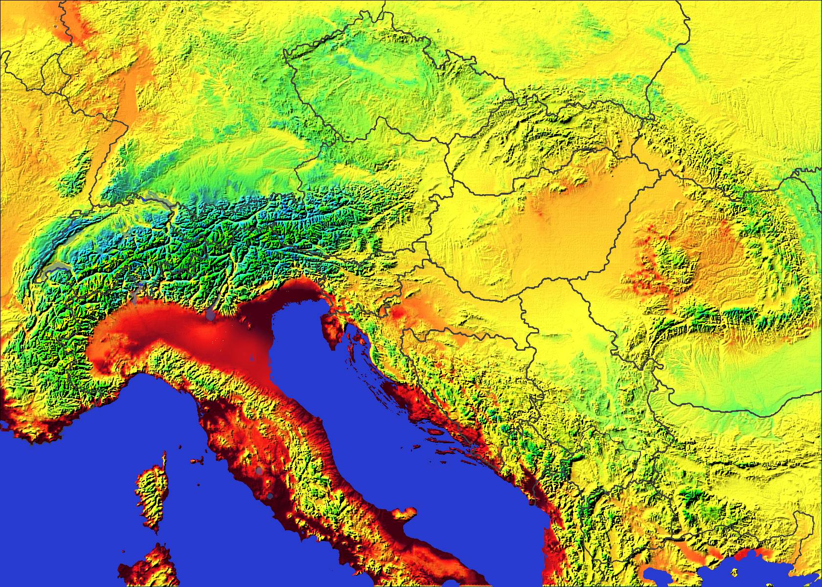 Közép-Európa Hőtérkép